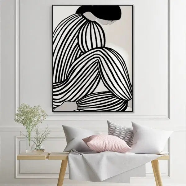 Wall Art 90cmx135cm Mid Century Figure Black Frame Canvas - Home & Garden > Wall Art