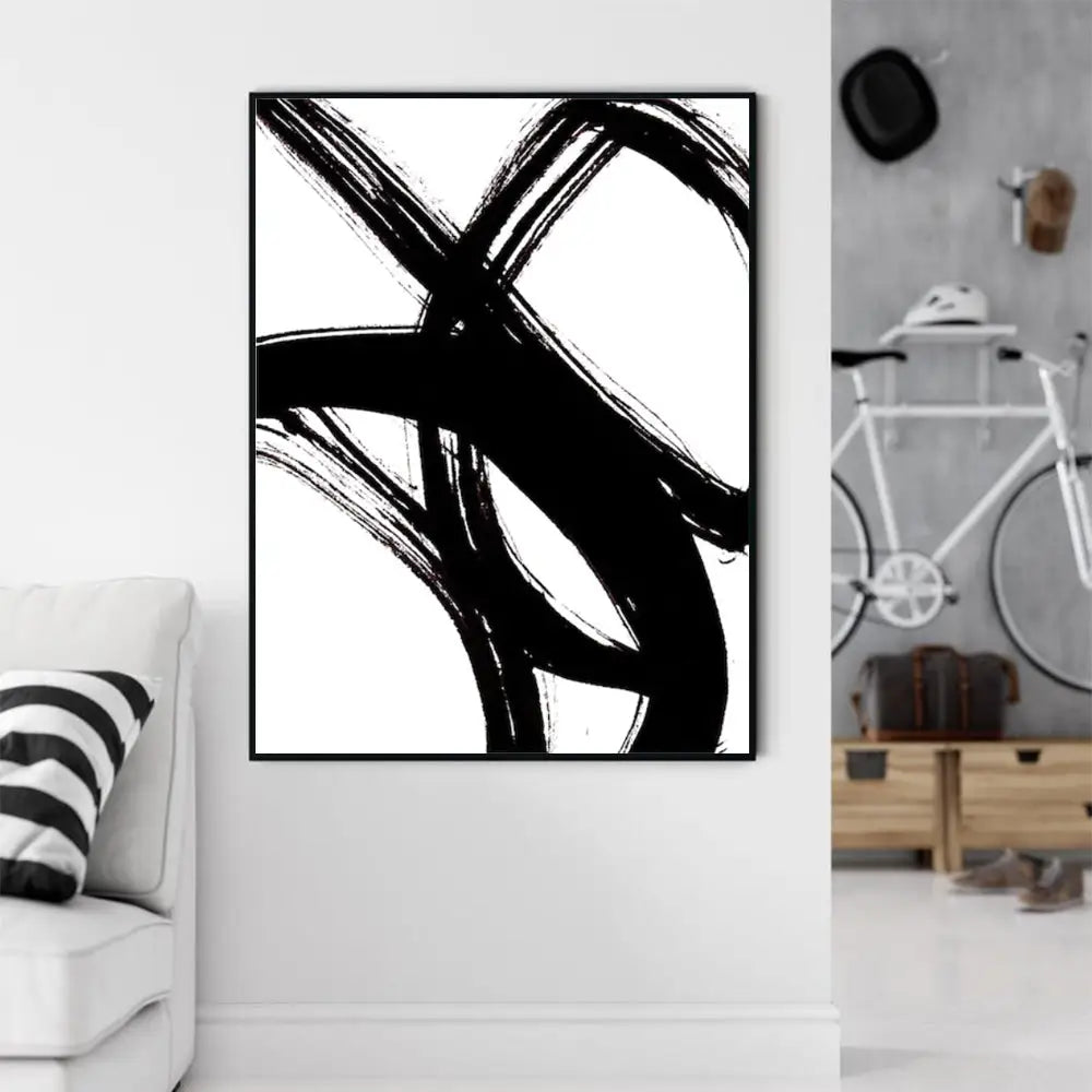 Wall Art 90cmx135cm Minimalist Black Artwork Black Frame Canvas - Home & Garden > Wall Art
