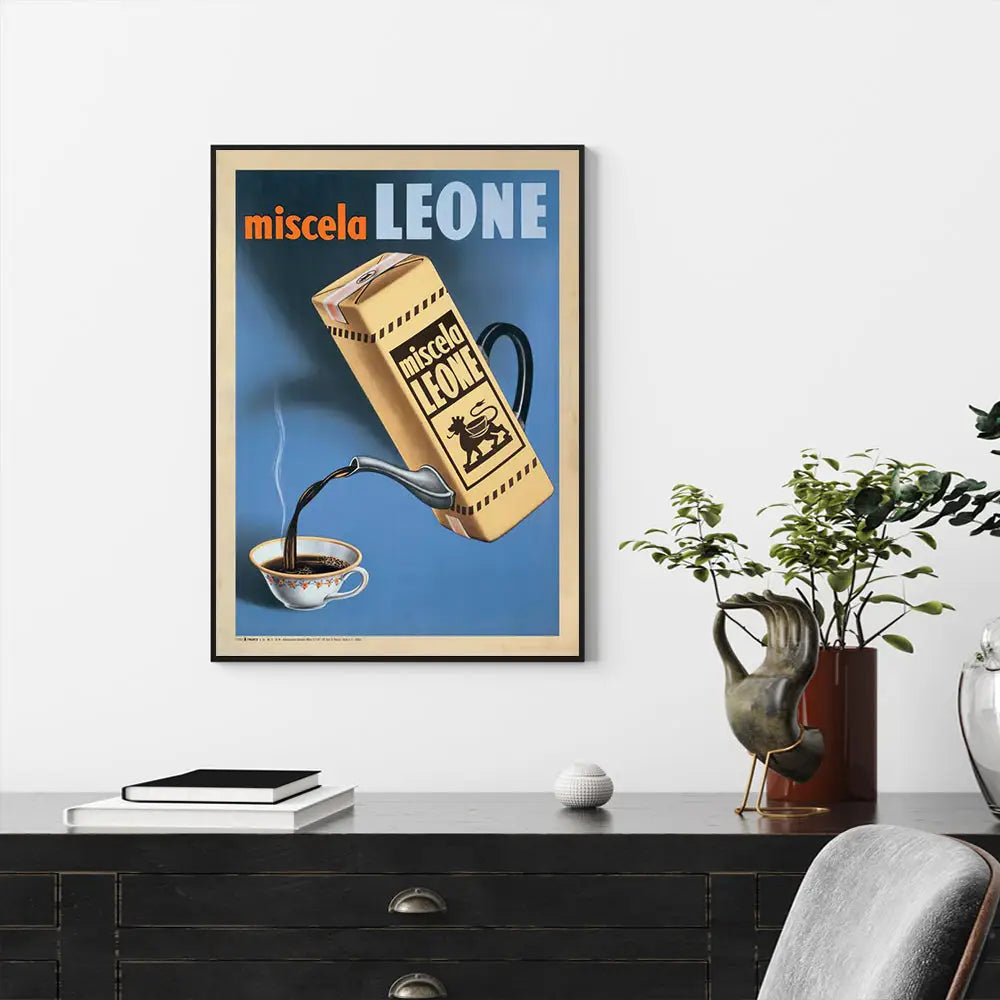 Wall Art 90cmx135cm Miscela Leone 1950 Black Frame Canvas - Home & Garden > Wall Art