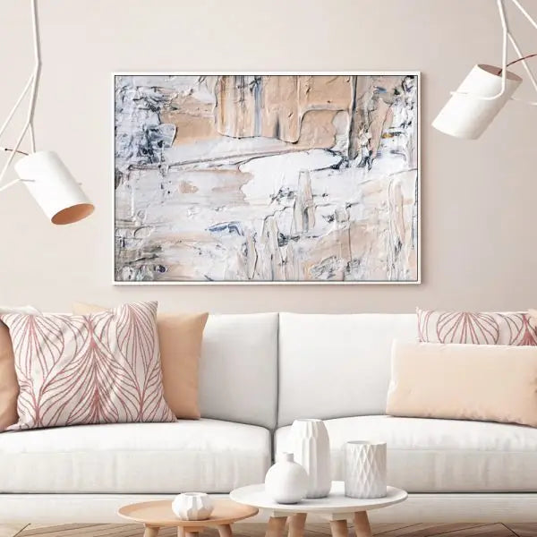 Wall Art 90cmx135cm Modern Abstract Oil Painting Style White Frame Canvas - Home & Garden > Wall Art
