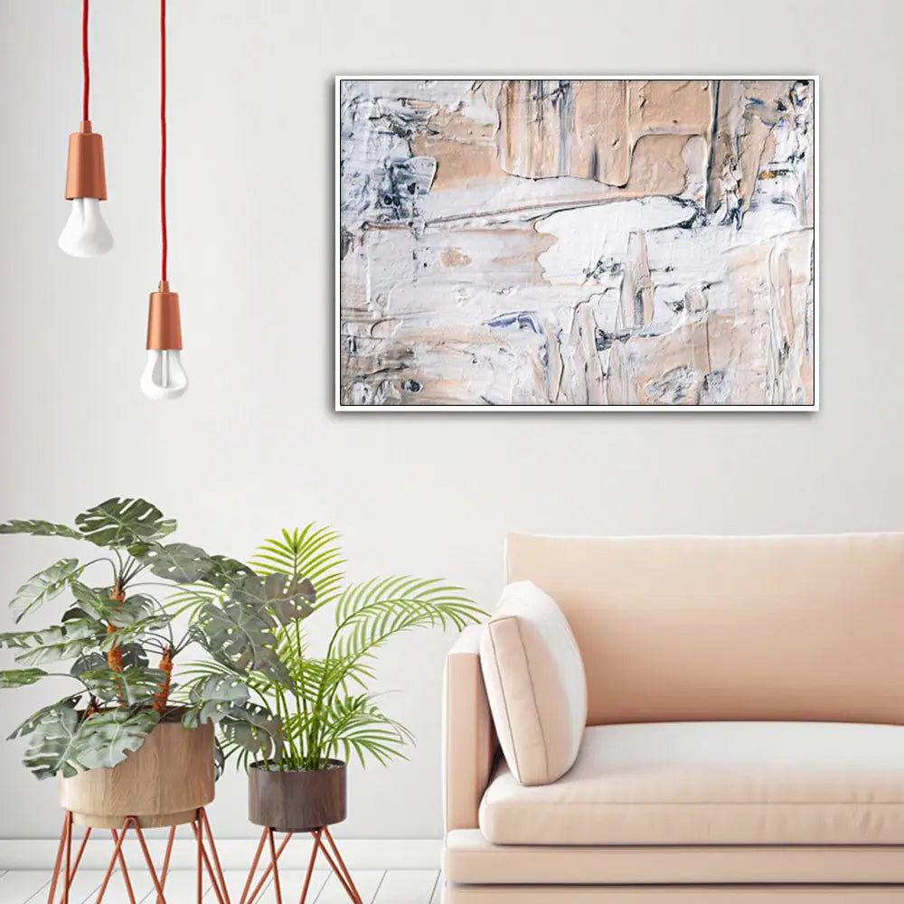 Wall Art 90cmx135cm Modern Abstract Oil Painting Style White Frame Canvas - Home & Garden > Wall Art