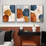 Wall Art 90cmx135cm Navy Pink Beige 3 Sets Black Frame Canvas - Home & Garden > Wall Art