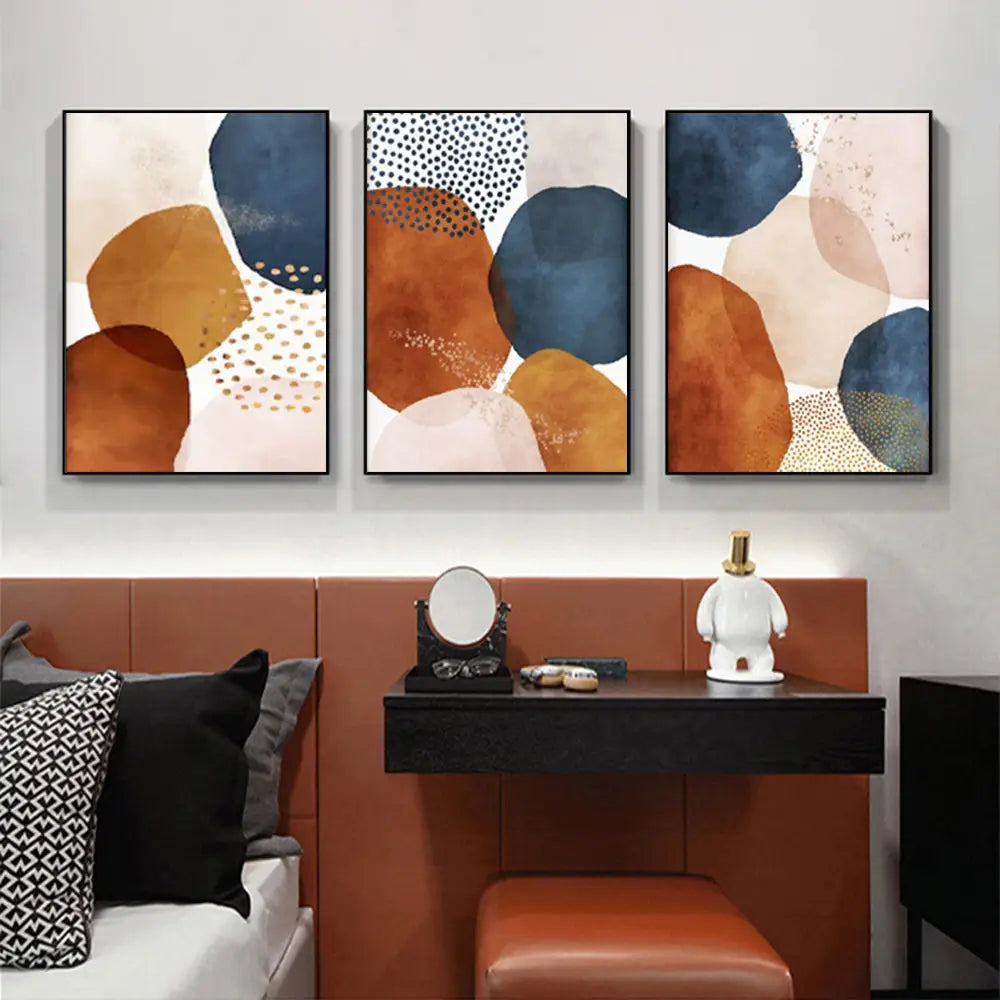 Wall Art 90cmx135cm Navy Pink Beige 3 Sets Black Frame Canvas - Home & Garden > Wall Art