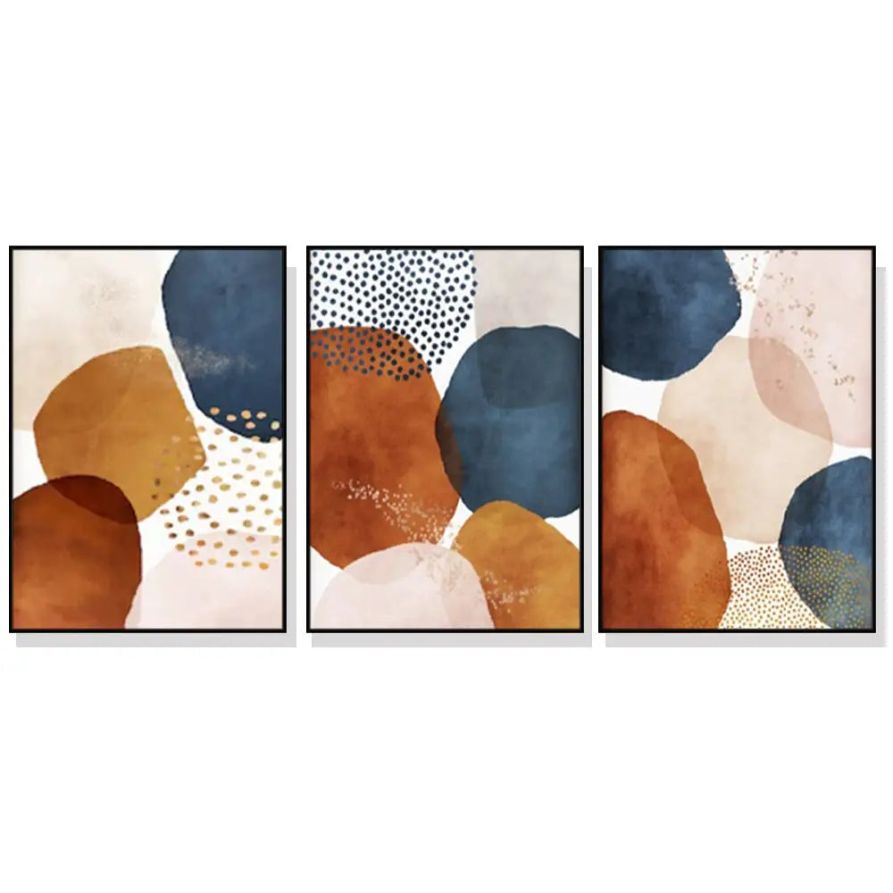 Wall Art 90cmx135cm Navy Pink Beige 3 Sets Black Frame Canvas - Home & Garden > Wall Art