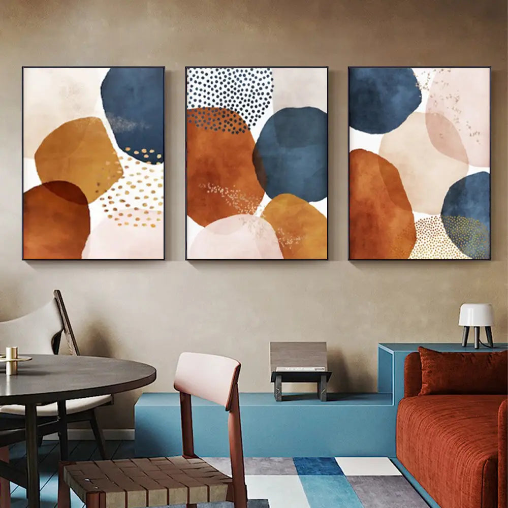 Wall Art 90cmx135cm Navy Pink Beige 3 Sets Black Frame Canvas - Home & Garden > Wall Art