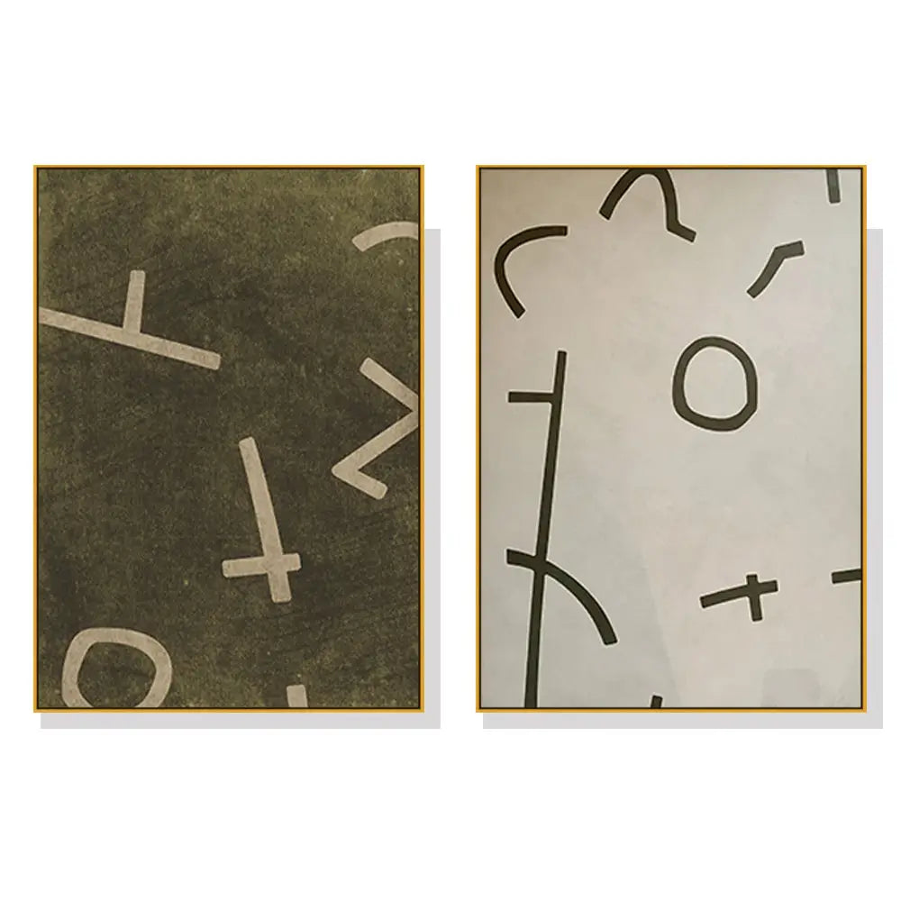 Wall Art 90cmx135cm Neutral Composition 2 Sets Gold Frame Canvas - Home & Garden > Wall Art
