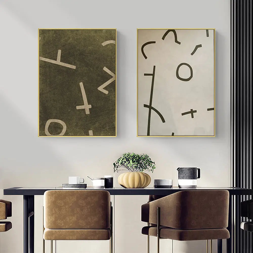 Wall Art 90cmx135cm Neutral Composition 2 Sets Gold Frame Canvas - Home & Garden > Wall Art