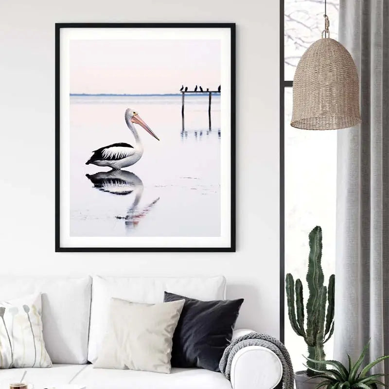 Wall Art 90cmx135cm Pelican Black Frame Canvas - Home & Garden > Wall Art