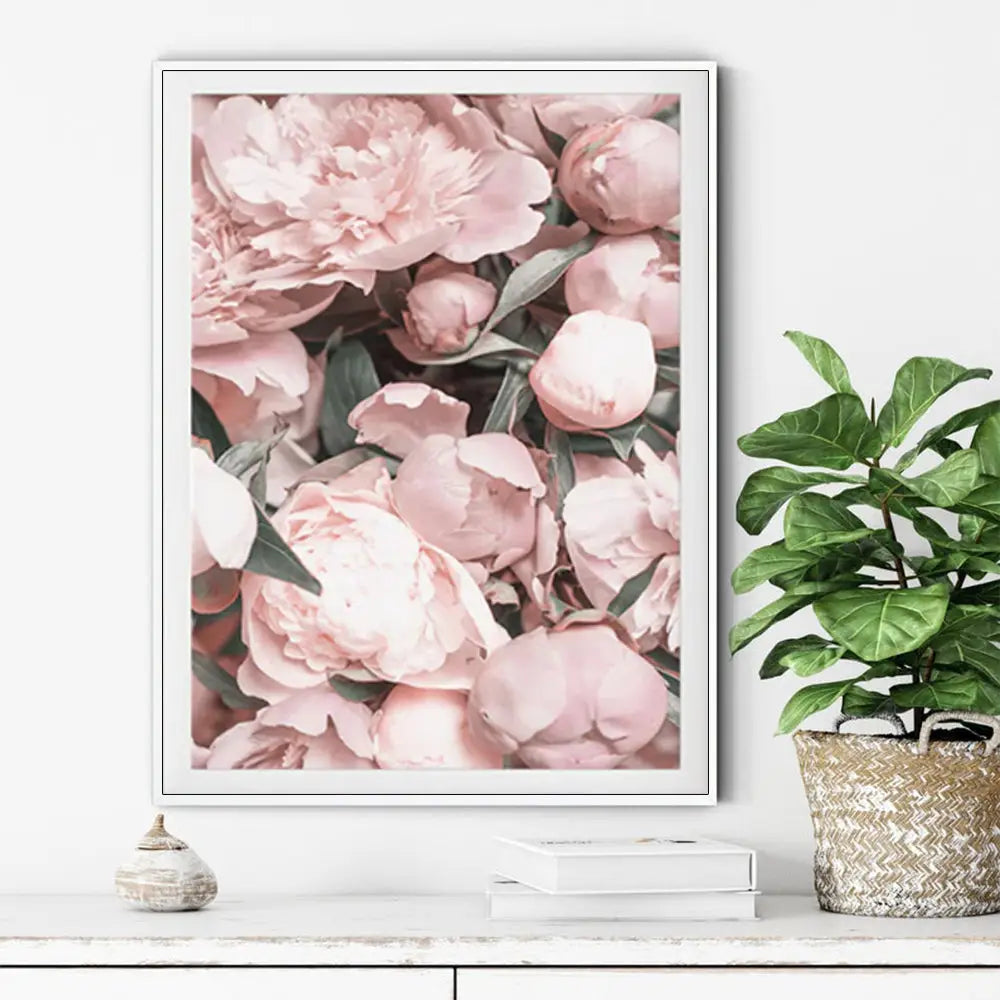 Wall Art 90cmx135cm Peony White Frame Canvas - Home & Garden > Wall Art