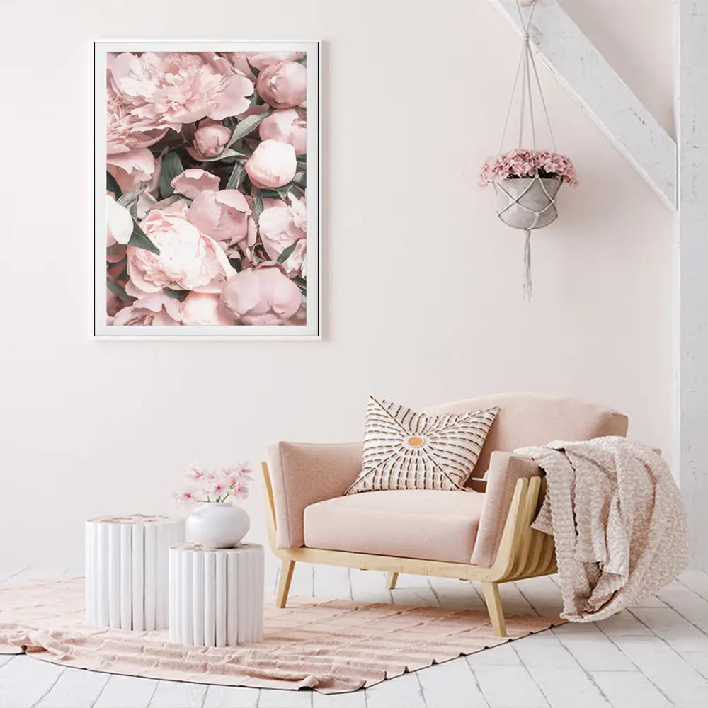 Wall Art 90cmx135cm Peony White Frame Canvas - Home & Garden > Wall Art