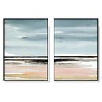 Wall Art 90cmx135cm Pink Beach Landscape 2 Sets Black Frame Canvas - Home & Garden > Wall Art