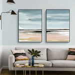 Wall Art 90cmx135cm Pink Beach Landscape 2 Sets Black Frame Canvas - Home & Garden > Wall Art