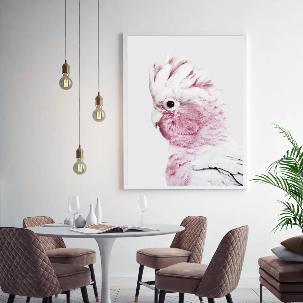 Wall Art 90cmx135cm Pink Galah White Frame Canvas - Home & Garden > Wall Art