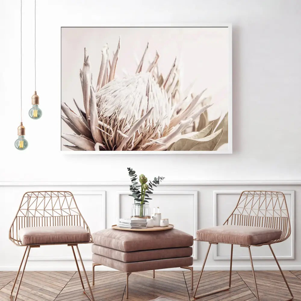 Wall Art 90cmx135cm Pure Protea II White Frame Canvas - Home & Garden > Wall Art