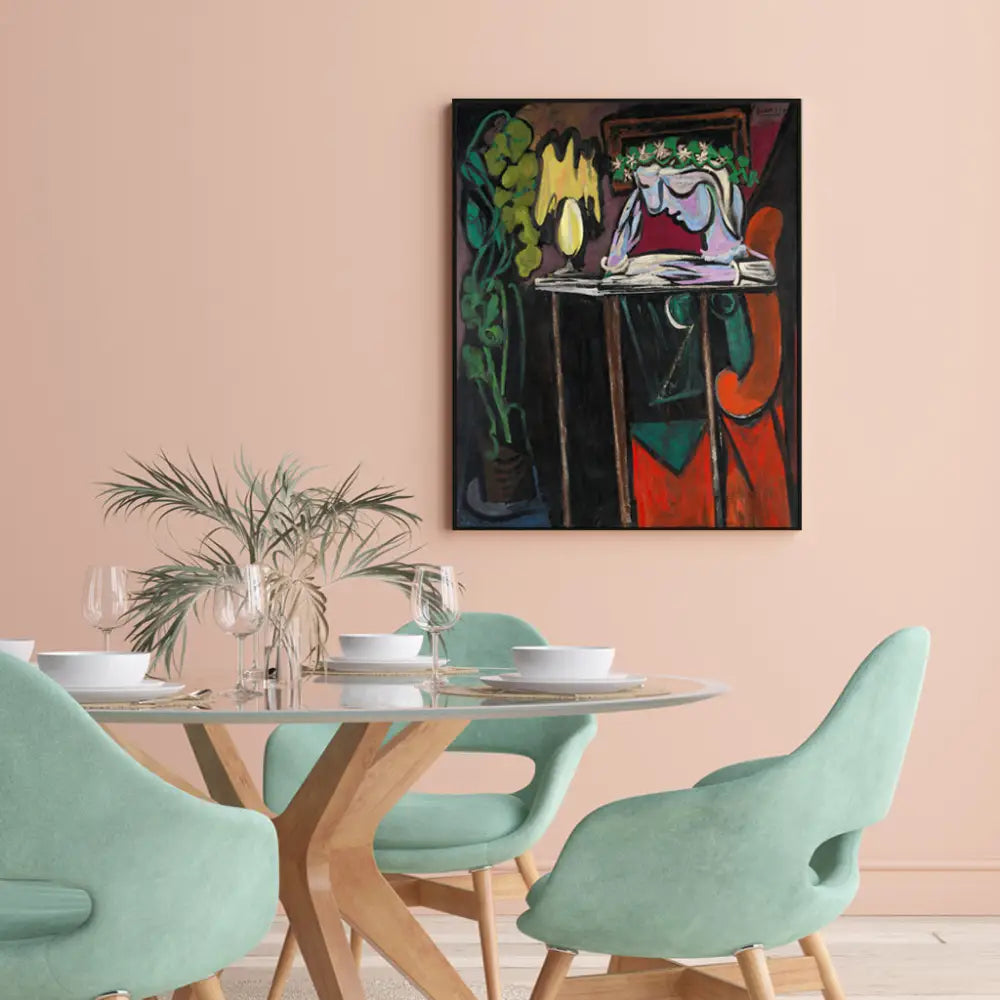 Wall Art 90cmx135cm Reading Girl by Pablo Picasso Black Frame Canvas - Home & Garden > Wall Art
