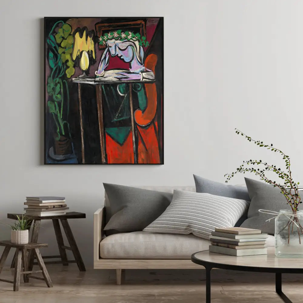 Wall Art 90cmx135cm Reading Girl by Pablo Picasso Black Frame Canvas - Home & Garden > Wall Art