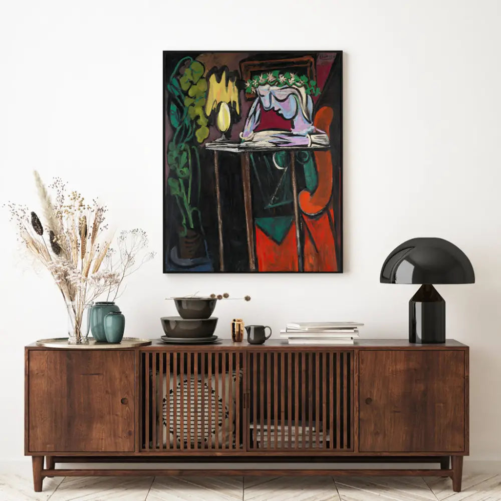 Wall Art 90cmx135cm Reading Girl by Pablo Picasso Black Frame Canvas - Home & Garden > Wall Art