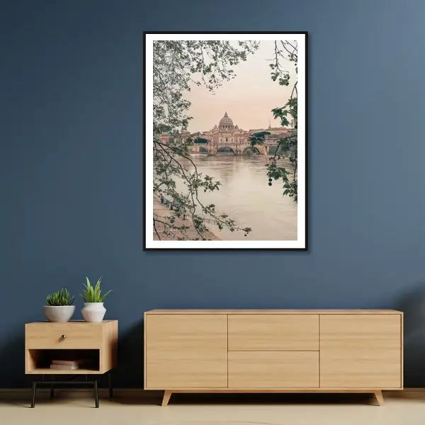 Wall Art 90cmx135cm Rome City Black Frame Canvas - Home & Garden > Wall Art