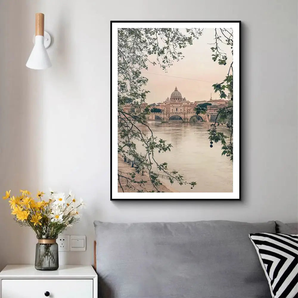 Wall Art 90cmx135cm Rome City Black Frame Canvas - Home & Garden > Wall Art