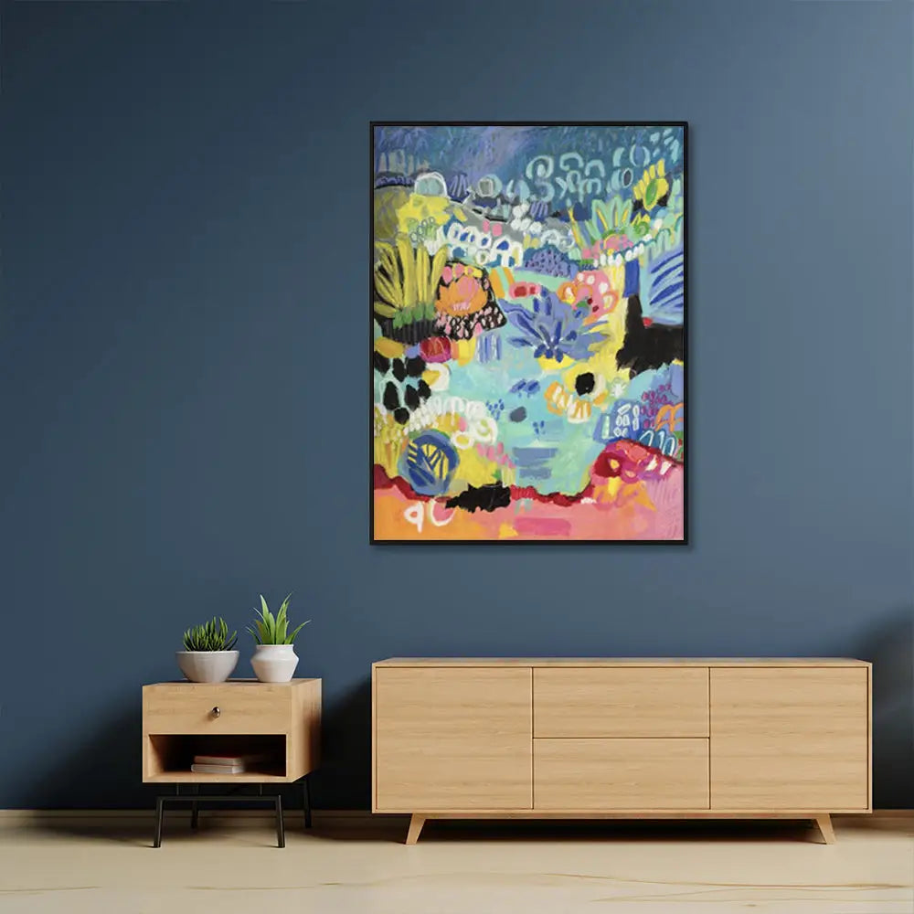 Wall Art 90cmx135cm Summer Smile B Black Frame Canvas - Home & Garden > Wall Art