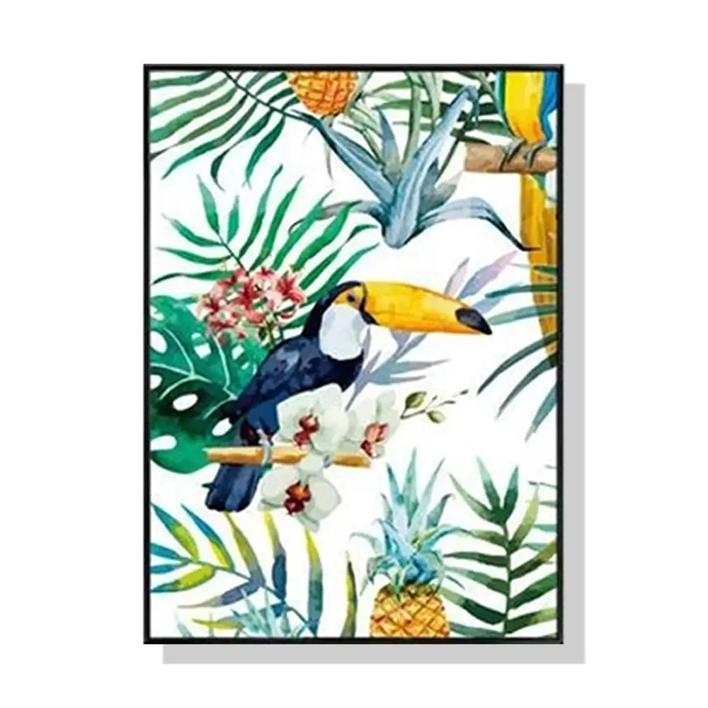 Wall Art 90cmx135cm Toucan plants Black Frame Canvas - Home & Garden > Wall Art