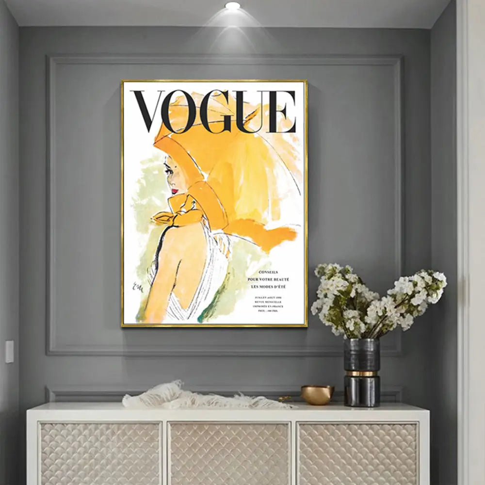 Wall Art 90cmx135cm Vogue Girl Gold Frame Canvas - Home & Garden > Wall Art
