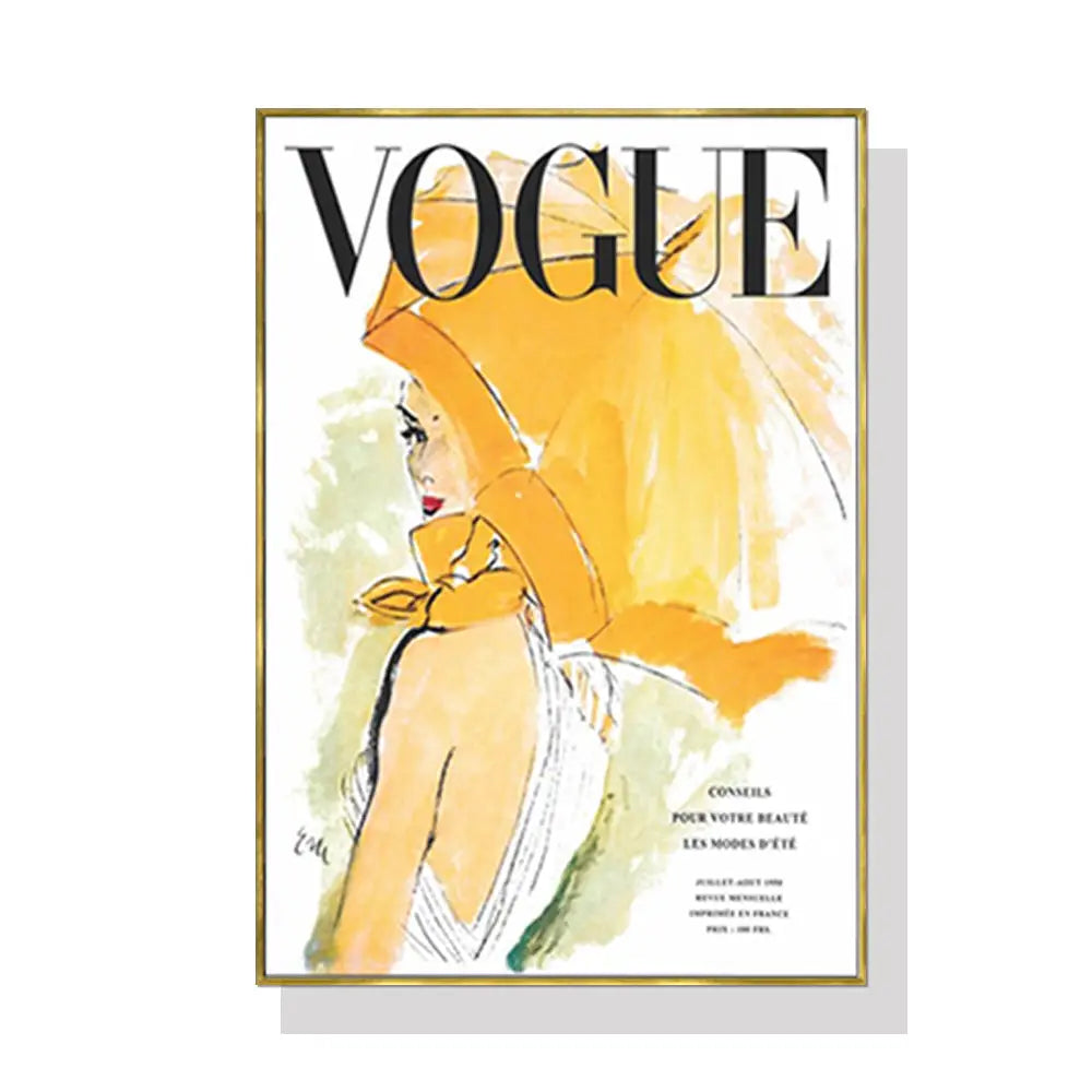 Wall Art 90cmx135cm Vogue Girl Gold Frame Canvas - Home & Garden > Wall Art
