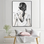 Wall Art 90cmx135cm Woman Back With Butterfly Black Frame Canvas - Home & Garden > Wall Art
