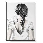 Wall Art 90cmx135cm Woman Back With Butterfly Black Frame Canvas - Home & Garden > Wall Art