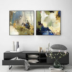 Wall Art 90cmx90cm Abstract Blue 2 Sets Black Frame Canvas - Home & Garden > Wall Art