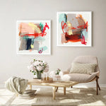 Wall Art 90cmx90cm Abstract Colourful Garden 2 Sets White Frame Canvas - Home & Garden > Wall Art