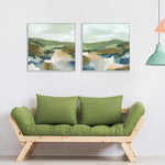 Wall Art 90cmx90cm Abstract Landscape 2 Sets White Frame Canvas - Home & Garden > Wall Art
