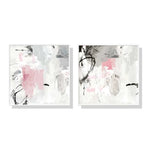Wall Art 90cmx90cm Abstract Pink Grey 2 Sets White Frame Canvas - Home & Garden > Wall Art