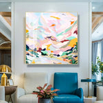 Wall Art 90cmx90cm Abstract Pink Mountain Hand Painted Style Gold Frame Canvas - Home & Garden > Wall Art