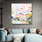 Wall Art 90cmx90cm Abstract Pink Mountain Hand Painted Style Gold Frame Canvas - Home & Garden > Wall Art
