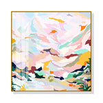 Wall Art 90cmx90cm Abstract Pink Mountain Hand Painted Style Gold Frame Canvas - Home & Garden > Wall Art