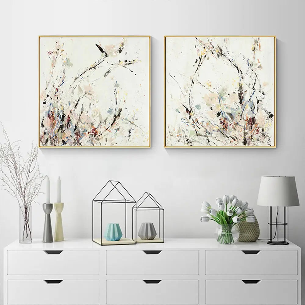 Wall Art 90cmx90cm Afternoon Walk 2 Sets Gold Frame Canvas - Home & Garden > Wall Art
