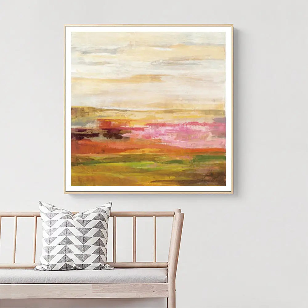 Wall Art 90cmx90cm Blooming Field Gold Frame Canvas - Home & Garden > Wall Art