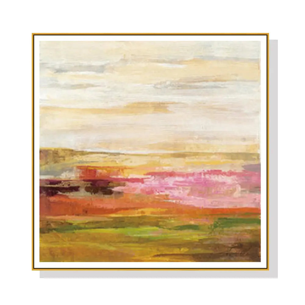 Wall Art 90cmx90cm Blooming Field Gold Frame Canvas - Home & Garden > Wall Art