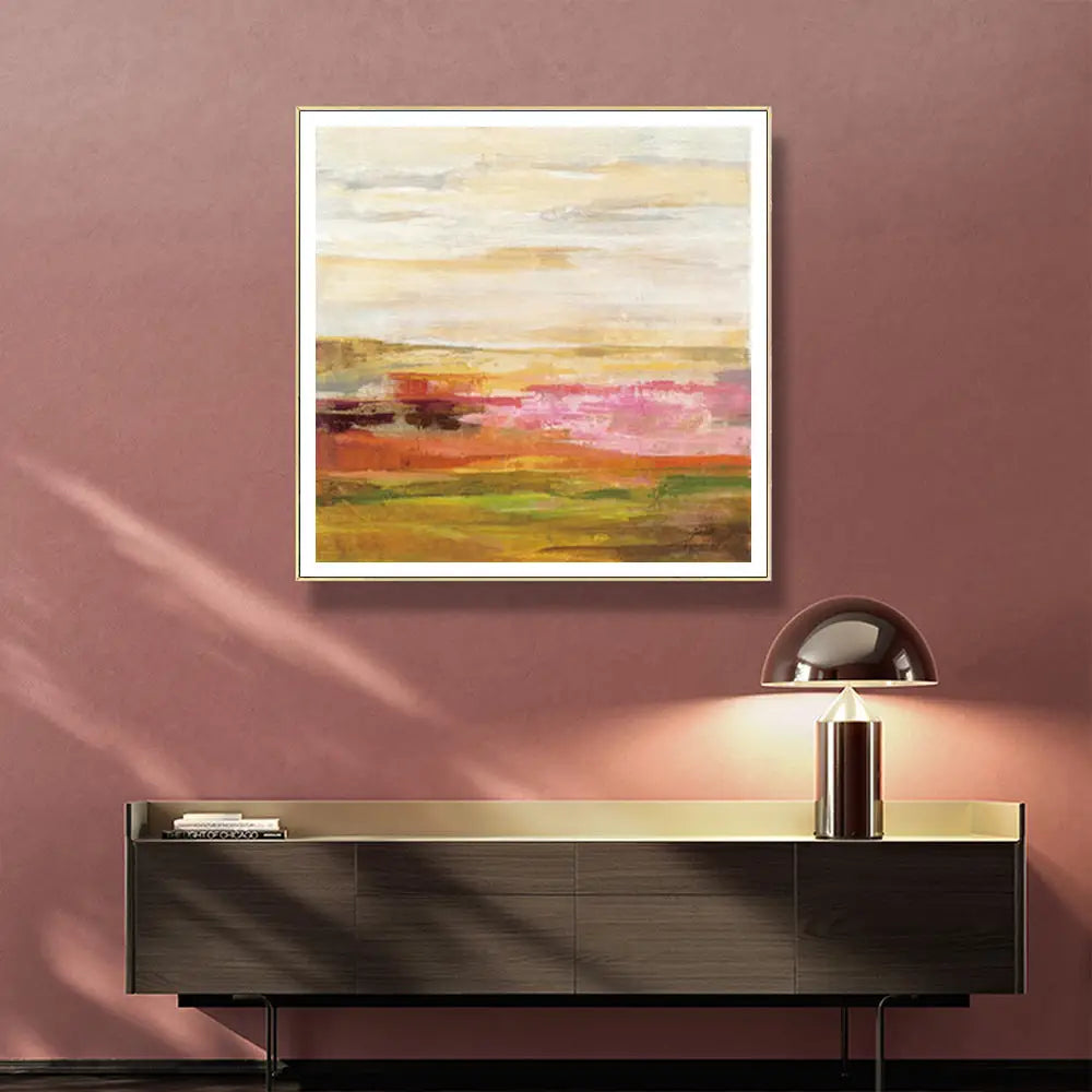 Wall Art 90cmx90cm Blooming Field Gold Frame Canvas - Home & Garden > Wall Art