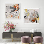 Wall Art 90cmx90cm Blooming Spring Floral 2 Sets White Frame Canvas - Home & Garden > Wall Art