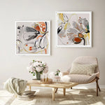 Wall Art 90cmx90cm Blooming Spring Floral 2 Sets White Frame Canvas - Home & Garden > Wall Art