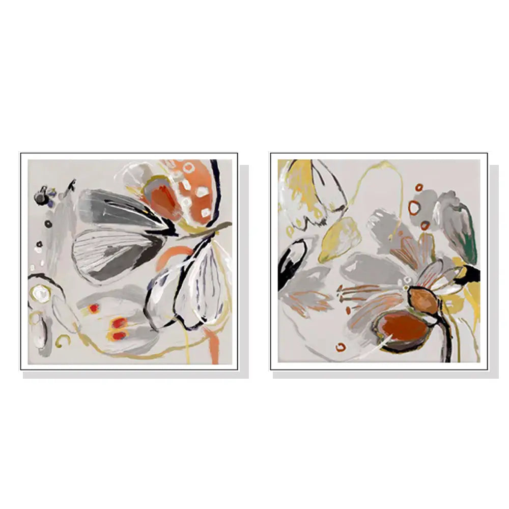 Wall Art 90cmx90cm Blooming Spring Floral 2 Sets White Frame Canvas - Home & Garden > Wall Art