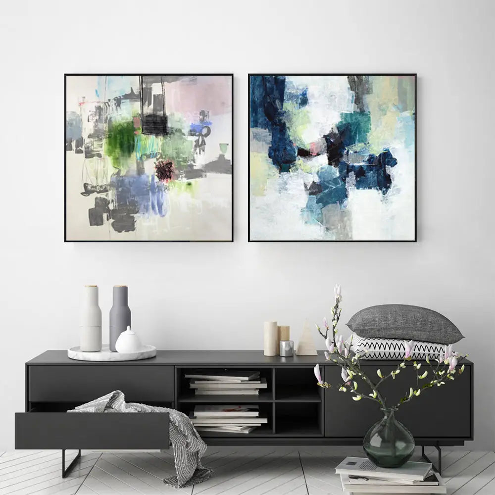 Wall Art 90cmx90cm Blue Crushers 2 Sets Black Frame Canvas - Home & Garden > Wall Art