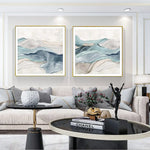 Wall Art 90cmx90cm Blue Mountain 2 Sets Gold Frame Canvas - Home & Garden > Wall Art
