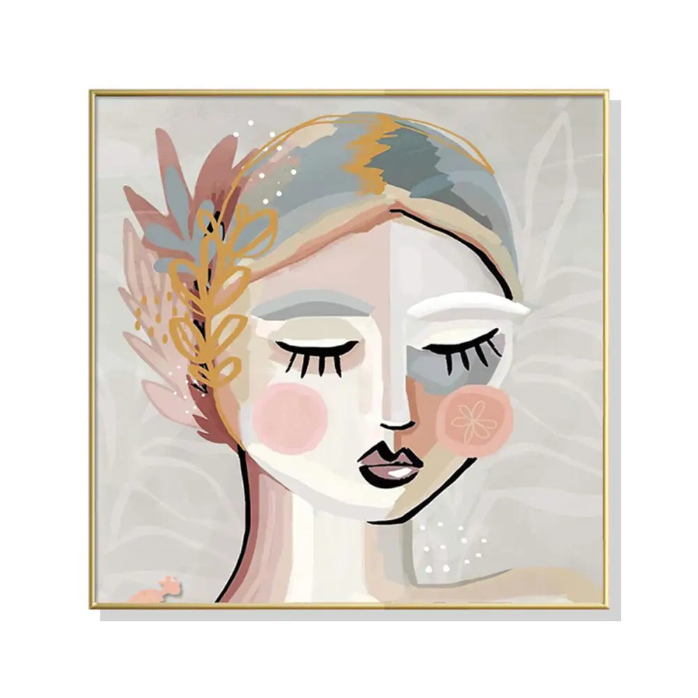 Wall Art 90cmx90cm Calm Girl Gold Frame Canvas - Home & Garden > Wall Art