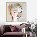 Wall Art 90cmx90cm Calm Girl Gold Frame Canvas - Home & Garden > Wall Art