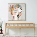 Wall Art 90cmx90cm Calm Girl Gold Frame Canvas - Home & Garden > Wall Art