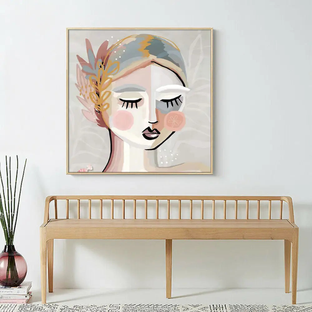 Wall Art 90cmx90cm Calm Girl Gold Frame Canvas - Home & Garden > Wall Art