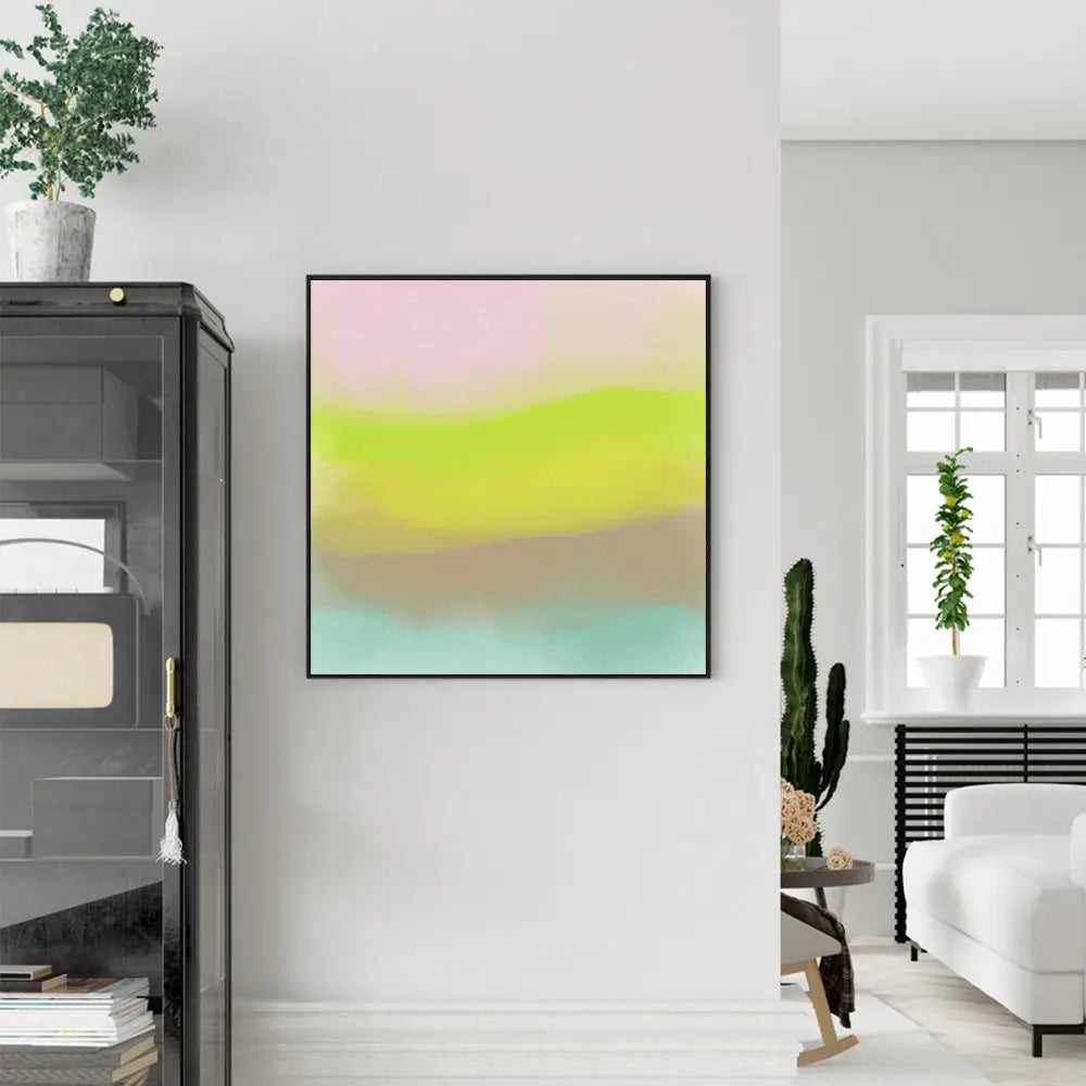 Wall Art 90cmx90cm Colorful Watercolor Black Frame Canvas - Home & Garden > Wall Art